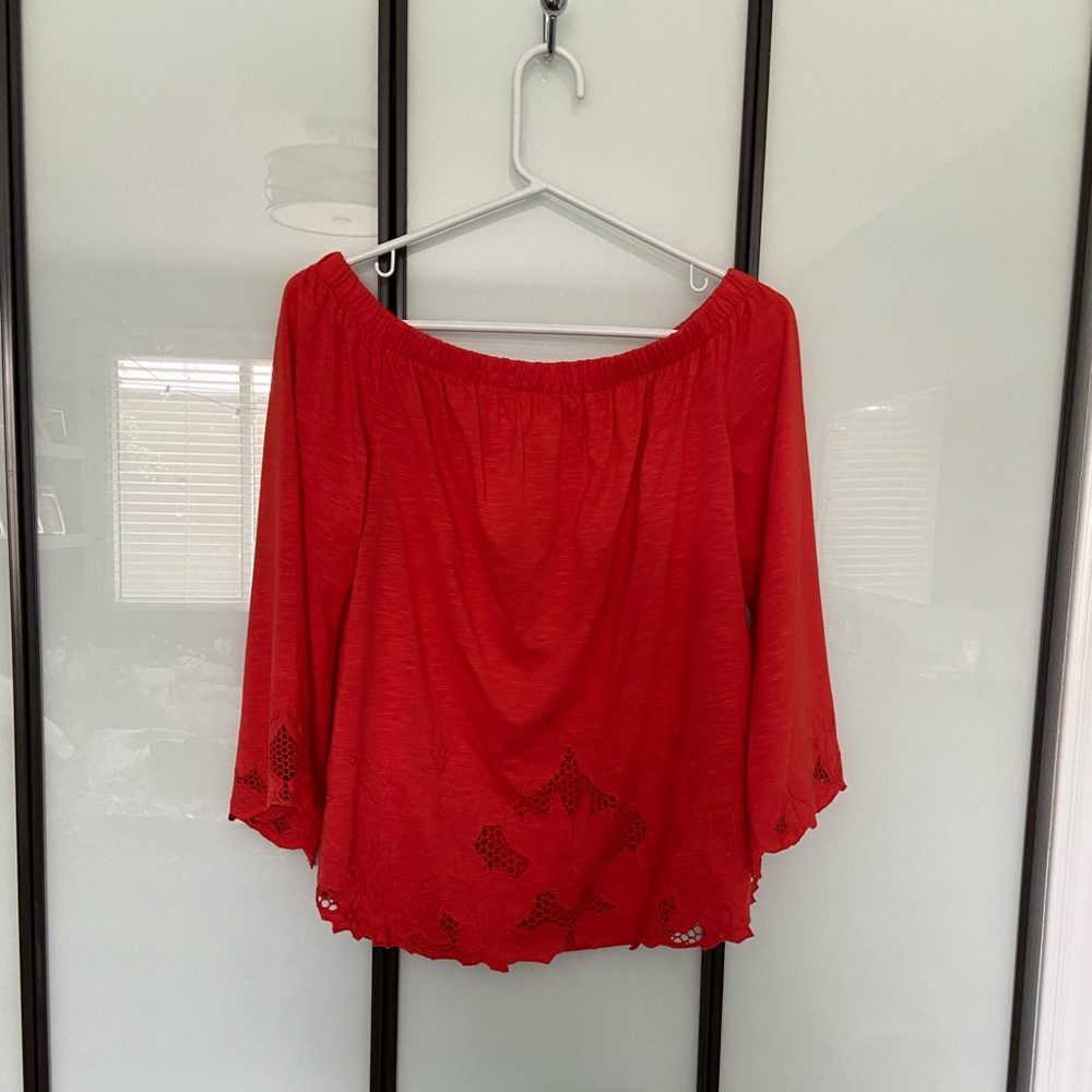Off the shoulder red flowy top